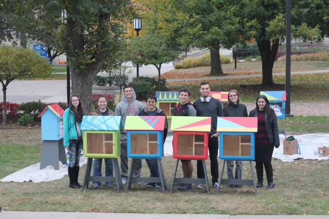 School of Architecture students with some of the Little Free Libraries Rx for Reading will be distributing throughout the city.